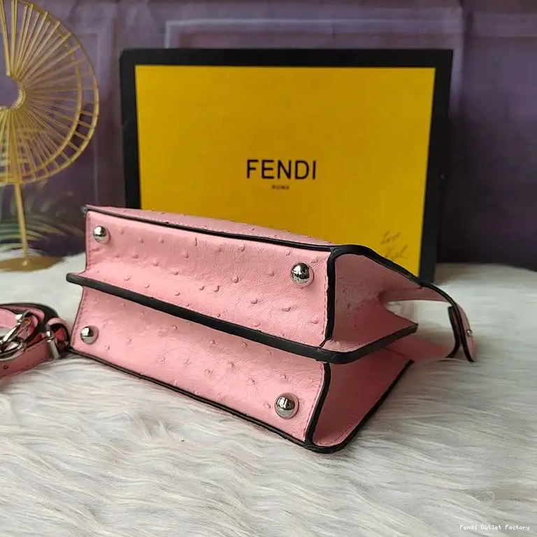 Vintage HOT Bag Fendi ISeeU In Leather Ostrich Peekaboo Pink Petite 0607